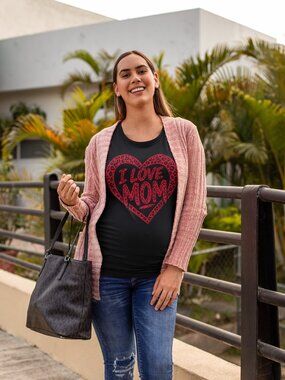 I Love Mom Leopard Heart Shirt, Mother’s Day Graphic Tee, Red Heart Mom Shirt